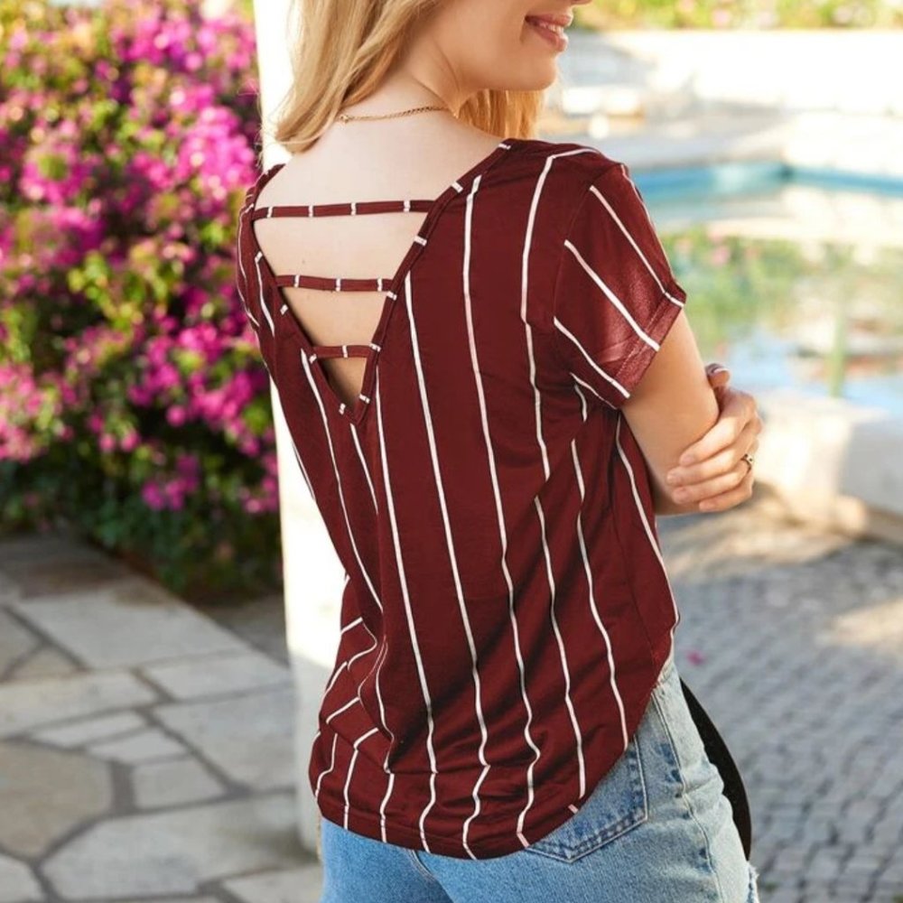 Cut Out Back Stripe Tee